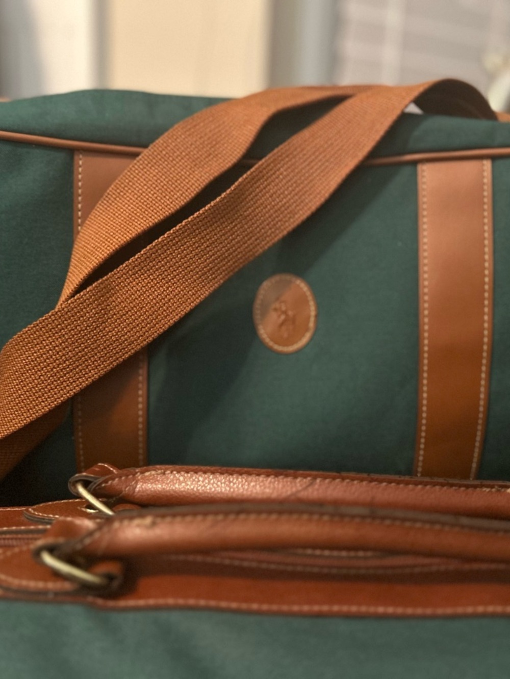 4 piece Vintage Polo by Ralph Lauren Green Travel/luggage set with Brown Trim - Picture 6 of 6
